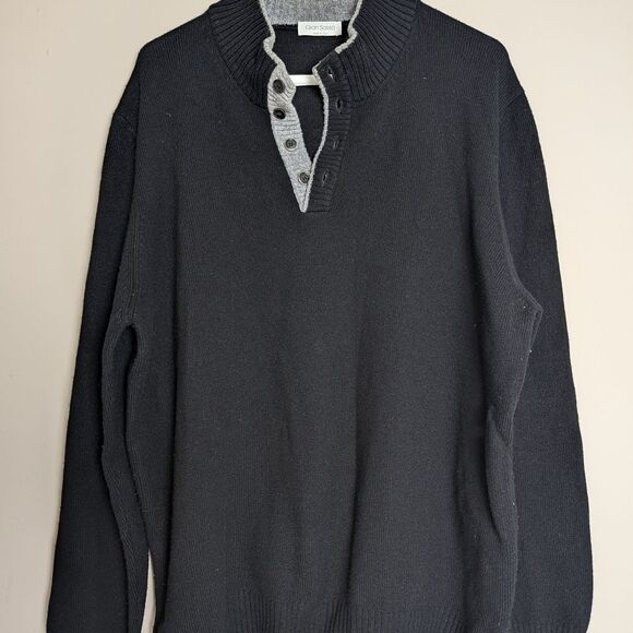 Gran Sasso Italy 100% Wool Sweater XL Black Gray 1/4 Button Front High Quality - Picture 1 of 9